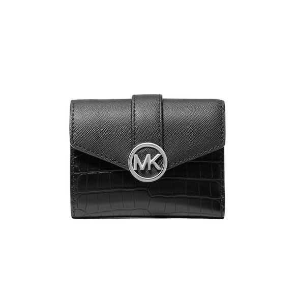Michael Kors Carmen Medium Crocodile Embossed Tri-Fold Envelope Wallet Black Nwt - Picture 1 of 3